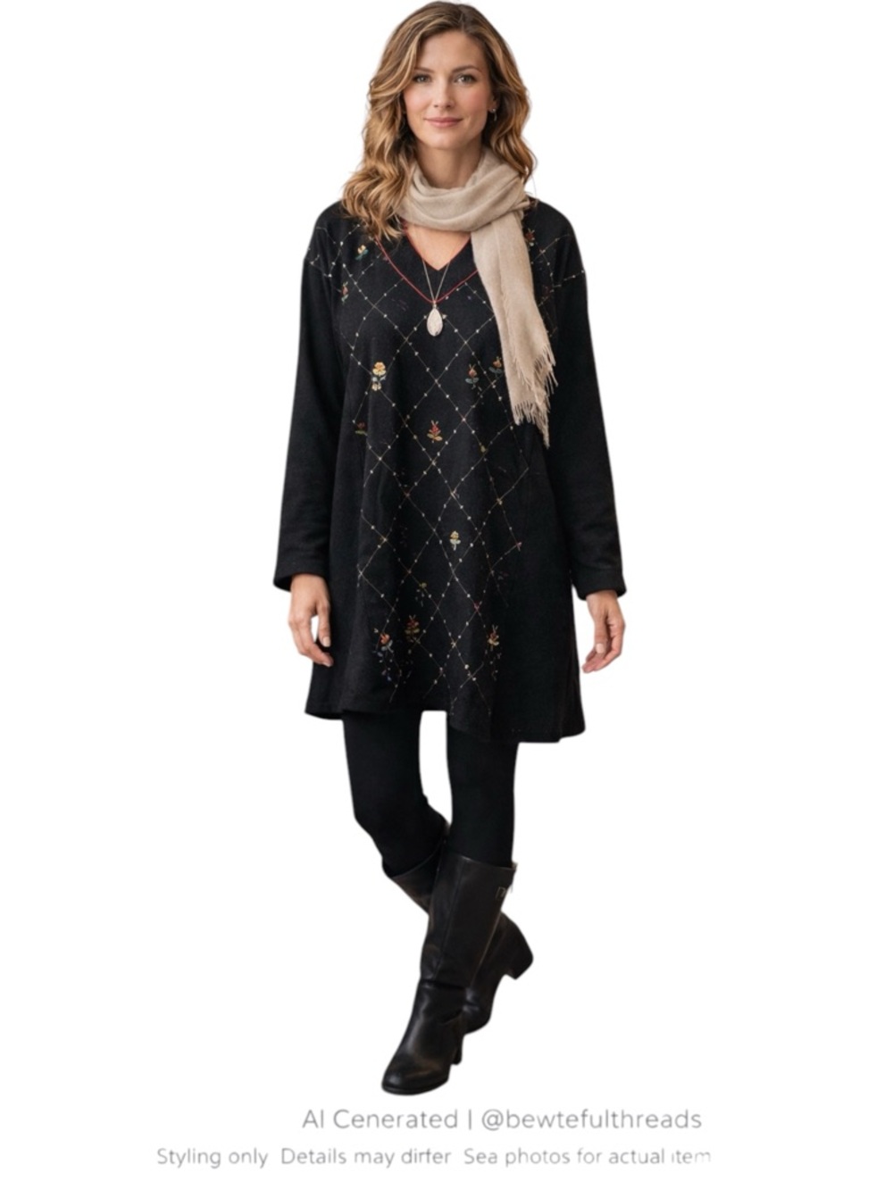 April Cornell Wool Embroidered Tunic Dress Boho Cottagecore XL